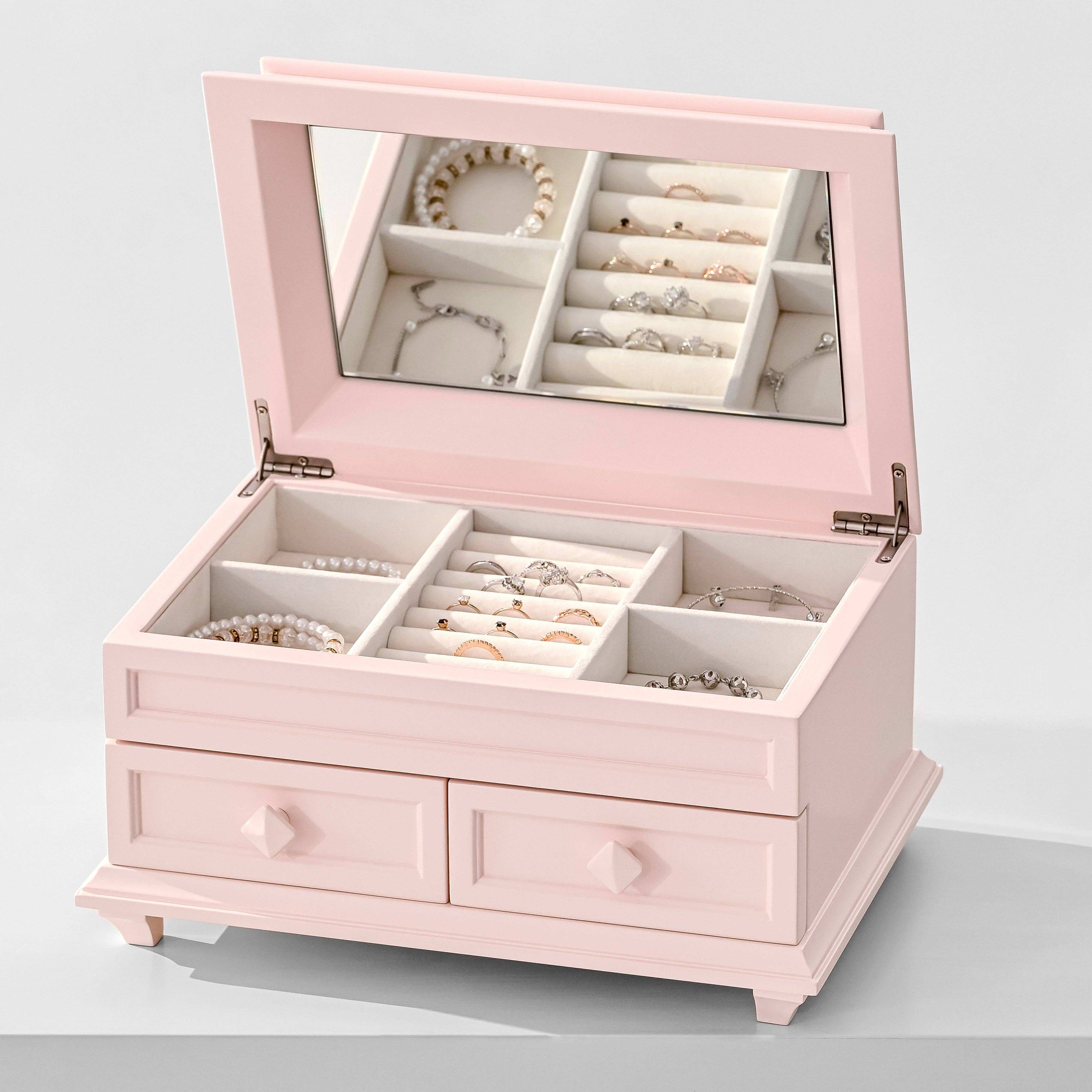Arlo Belle LLC - Wholesale Jewelry Box/Organizer - Classic Jewelry Box with Mirror, Drawers, and Diamond Handle6