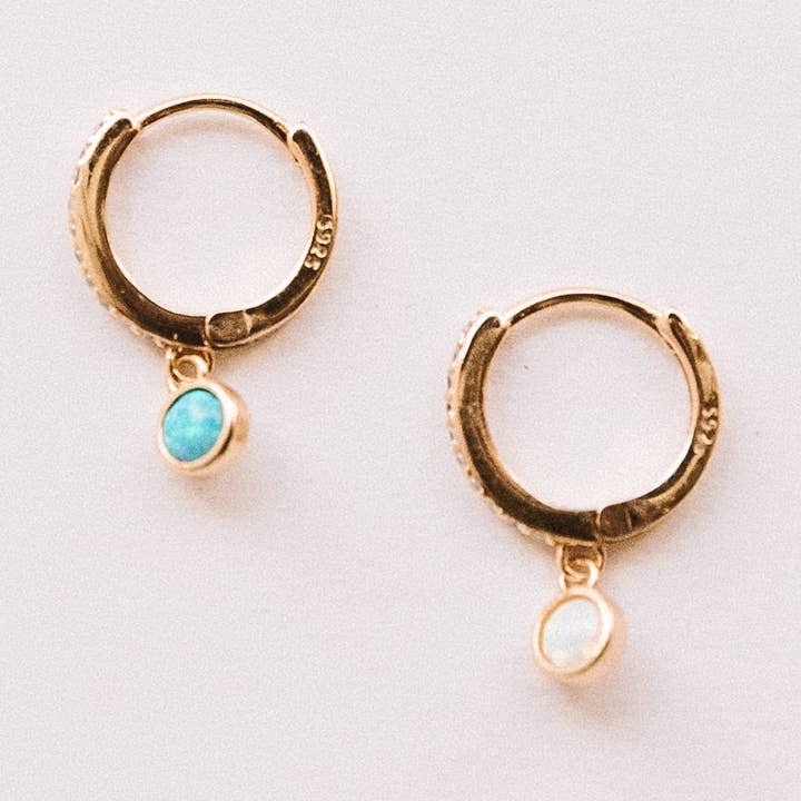 The Fire Opal Drop Huggie for wholesale by Jay Nicole Designs