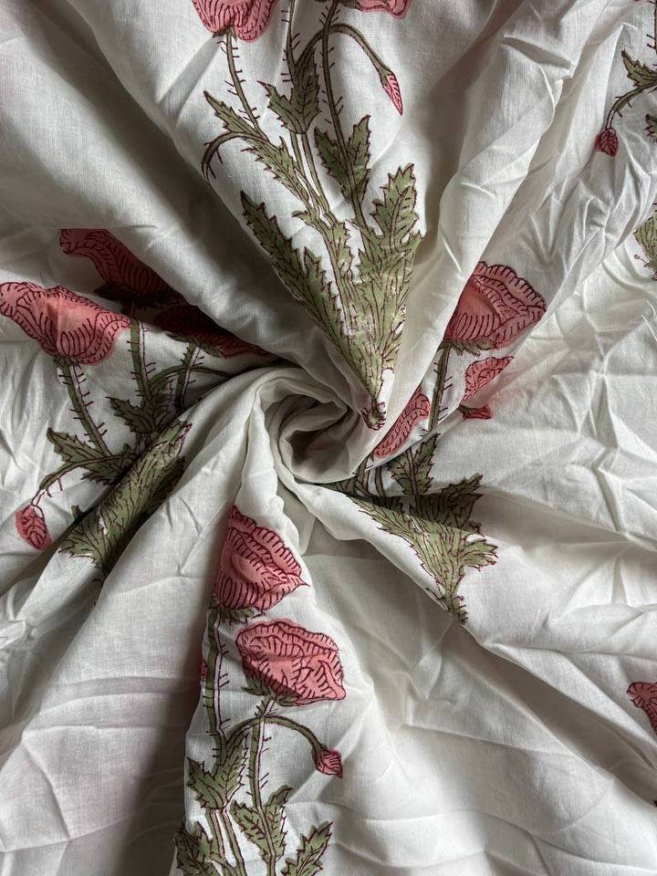 Tela 100% algodón blanca con estampado de bloques a mano para confección para venta al por mayor de Bhawana Handicrafts