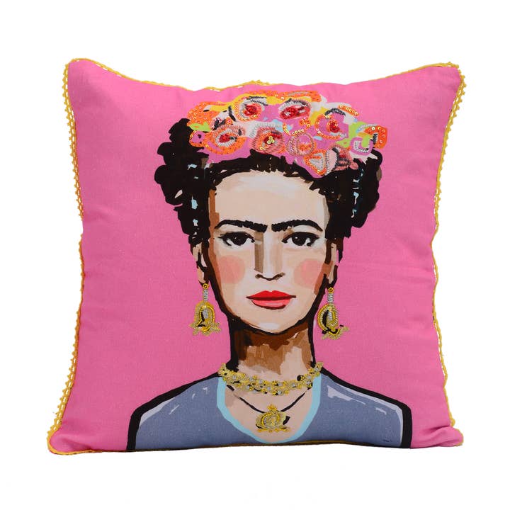 ABFRCC605_FSYL CELEBRATE "FRIDA" HAND EMBELLISHED PILLOW for wholesale by Karma Living