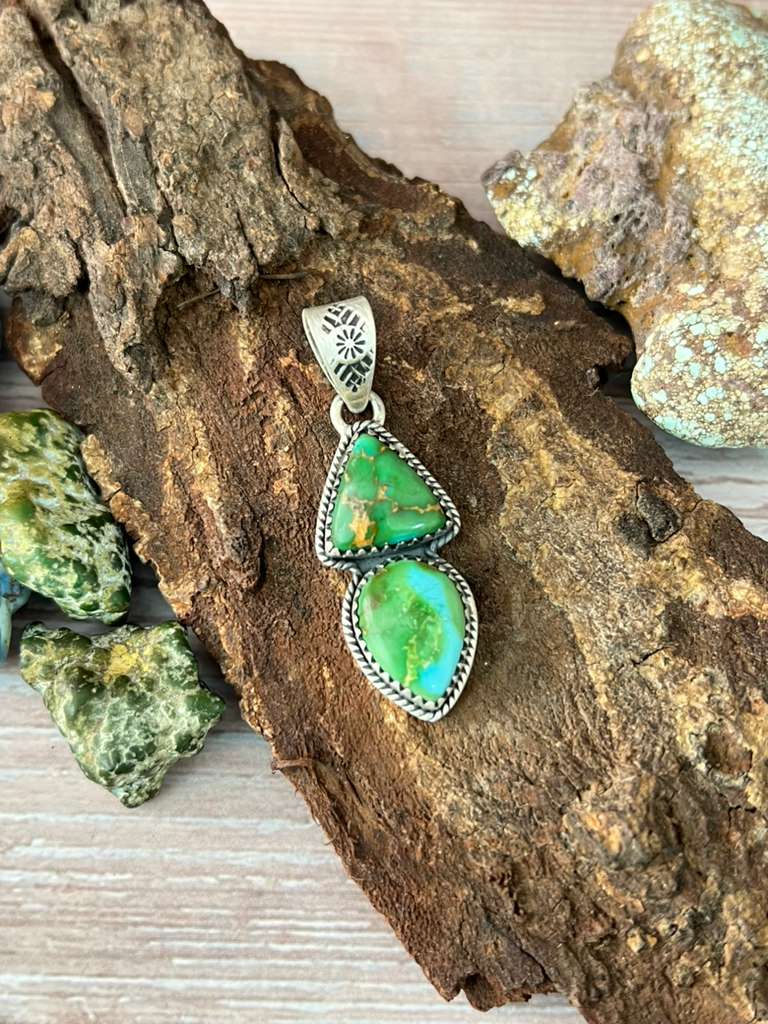 Nizhonitradersllc - Wholesale Individual Charm/Pendant - Handmade Sterling Silver Sonoran Mountain Turquoise Pendant with Signed Nizhoni0
