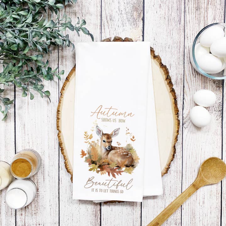 Prairie Chicken Sticker Shop & Gifts - Wholesale Tea Towel - Fall Deer Autumn Waffle Weave Dish Towel Tea Towel