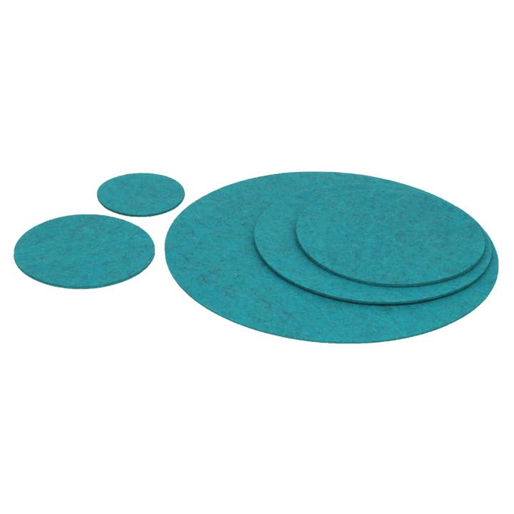 Felt coaster/mottled teal placemat, round, sizes for wholesale by Filzschneider