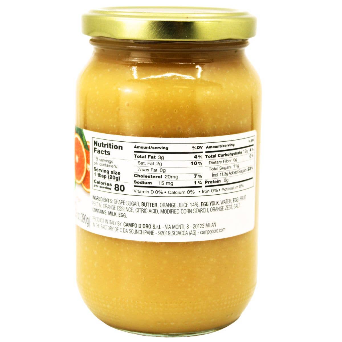 Wholesale Italian Food - Wholesale Jam/Jelly - Campo D'Oro, Orange Curd, Sicilian Orange custard cream 13.8 oz1