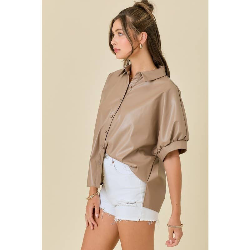 STYLE USA - Wholesale Tunic - Women's - PU COLLARED OVERSIZED SHIRT7