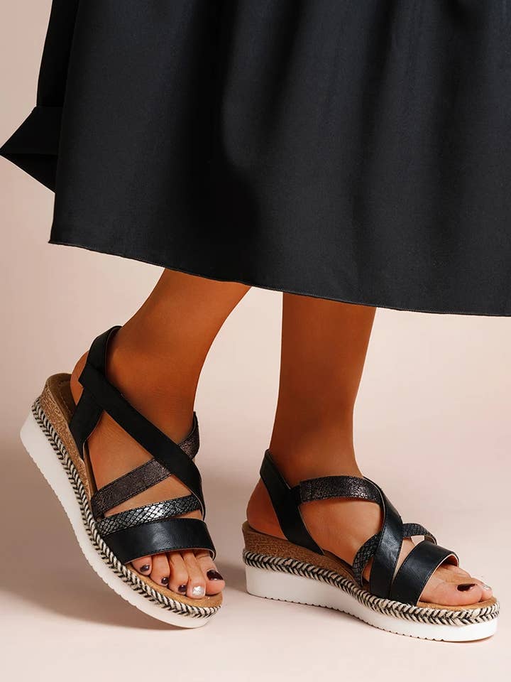 Elegant wedge sandals-Black for wholesale by CFK International