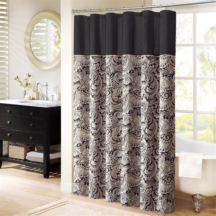 Olliix - Wholesale Shower Curtain - Traditional Silky Paisley Shower Curtain, Black