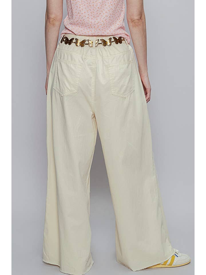 Pol Clothing - Wholesale Jeans - Women's - Embroidery solid floral wide denim pants