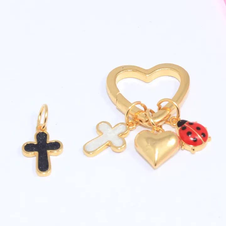 19mm Heart Keyring with Beach Inspired Charms, for wholesale by QueenJewelryM