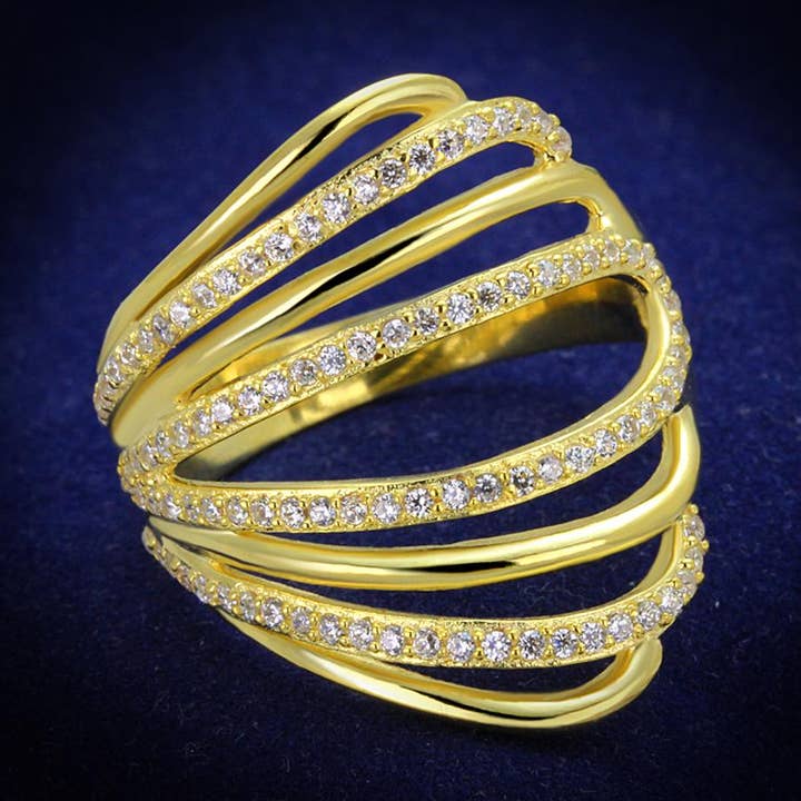 TS379 - Guld 925 Sterling Silver Ring med AAA klass CZ i klart för wholesale av Alamode
