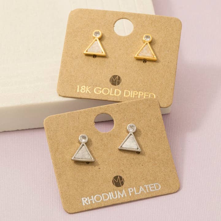 Mini Gemstone Triangle Stud Earrings for wholesale by Fame Accessories