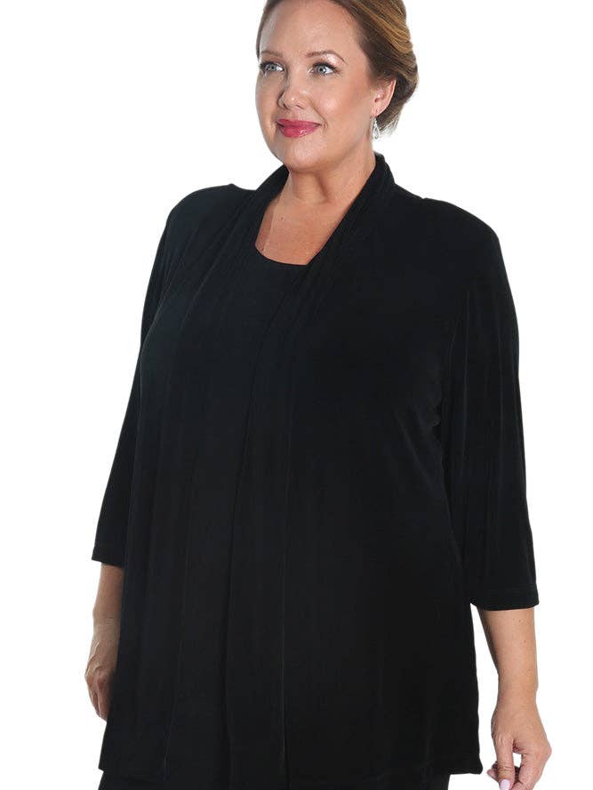 Vikki Vi - Wholesale Jacket - Women's - Vikki Vi Classic Black 3/4 Sleeve Kimono Jacket2