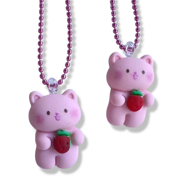 Pop Cutie Strawberry Kitten Kids Necklace for wholesale by Pop Cutie Accessories & Gifts