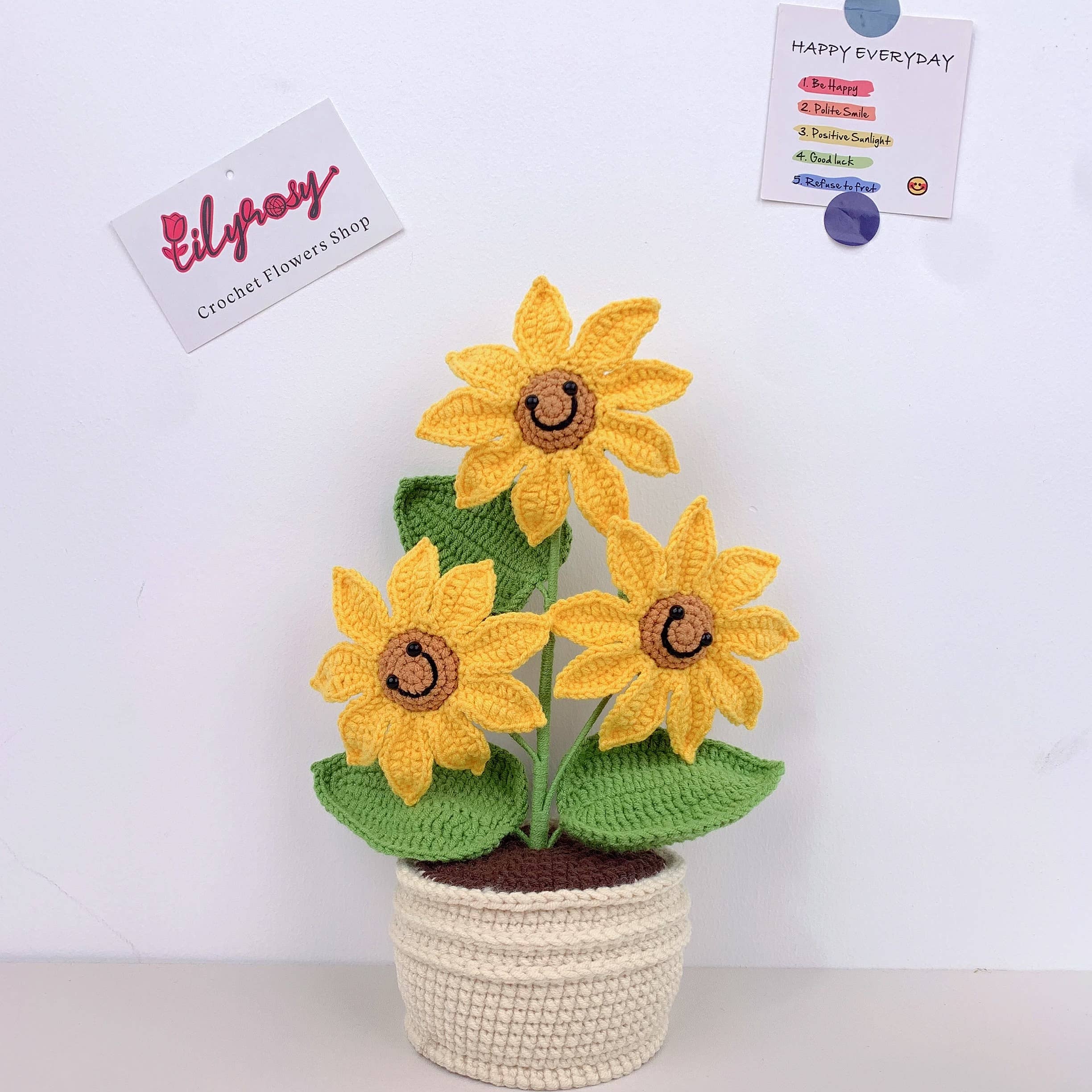 Lilyrosy（Duty free) - Wholesale Artificial Flowers - Crochet Sunflower plant pot, Handmade Valentine's Day gift2