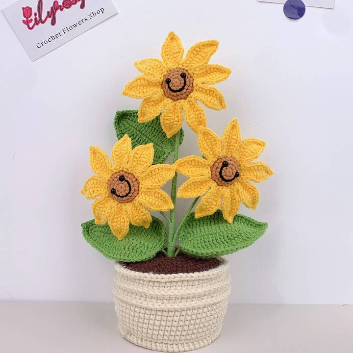 Lilyrosy(Duty free) - Wholesale Artificial Flowers - Crochet Sunflower plant pot, Handmade Valentine's Day gift2