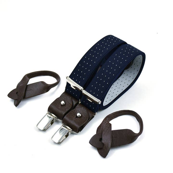 Superior thin suspenders - Navy with white polka-dots for wholesale by Bertelles