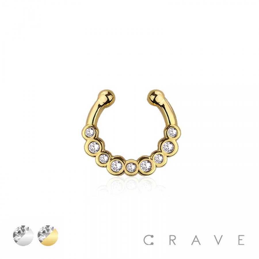 CRAVE – Großhandel Einzelohrring – FALSCHES SEPTUM/HUFEISEN AUS MESSING MIT MEHRFACHER LÜNETTE, CZ2