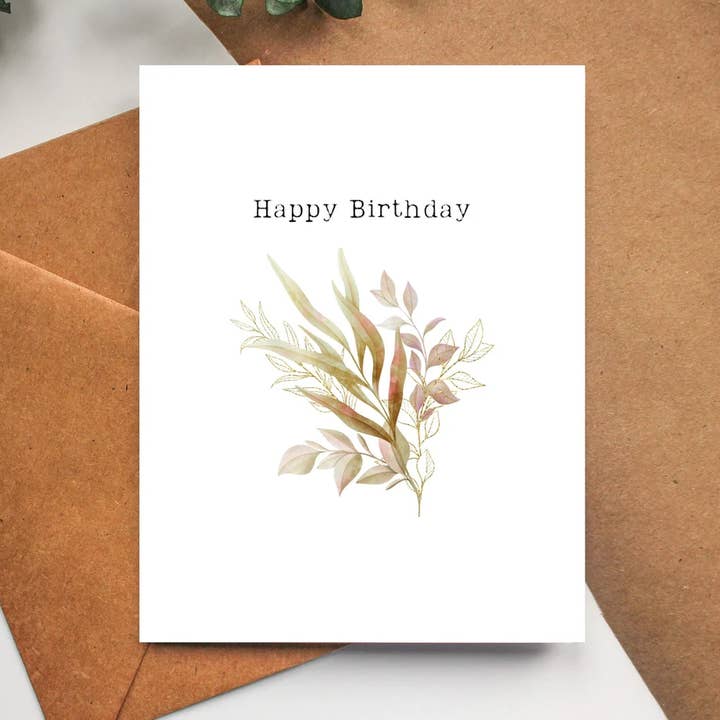 Floral Branch Happy Birthday Greeting Card for wholesale by Balsam Paper Co