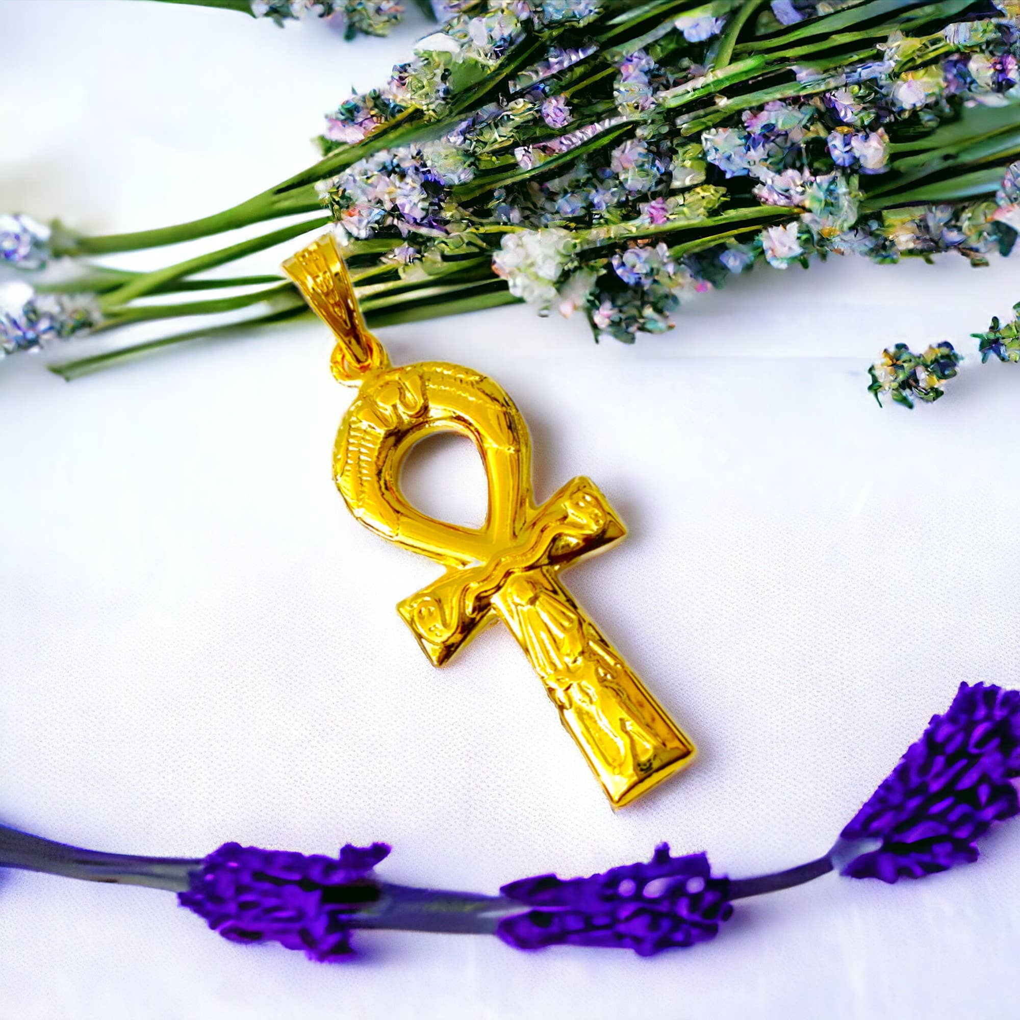 ALADDIN'S LAMP JEWELRY - Wholesale Individual Charm/Pendant - Gold Key Of Life Ankh Akhenaton Prayers Pendant6