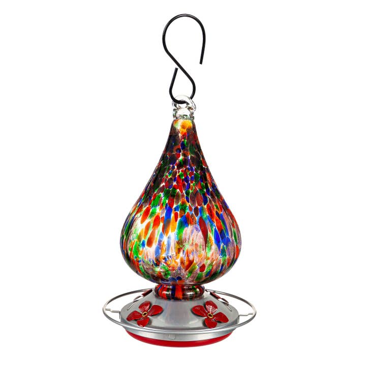 Evergreen Enterprises - Wholesale Bird Feeder - Multi-Color Speckled Art Glass Hummingbird Feeder with Bronz