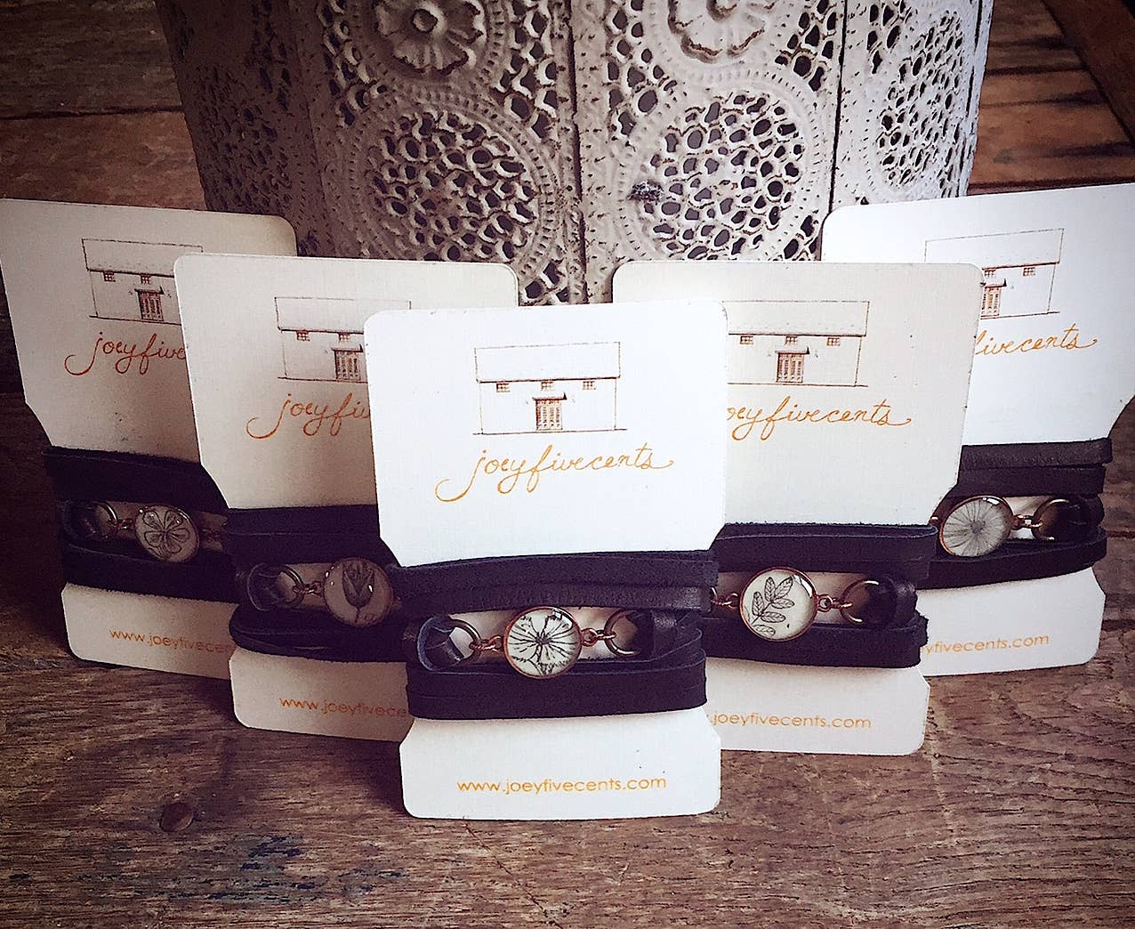 joeyfivecents - Wholesale Woven/Braided Bracelet - Leather Wrap Bracelet- b&w botanical, spring vibes, choker6