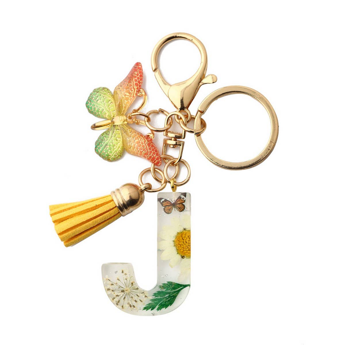ACCITY - Wholesale Keychain - Women's - Flower Letter Keychain with Yellow Butterfly Charm_CWAB50909