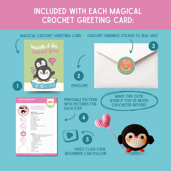 The Kindness Company - Wholesale Love Card - Love Card & Penguin Crochet Pattern2