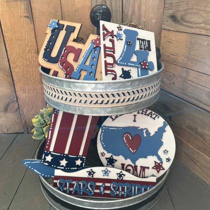 4 juli Tier Tray Kit Diy Borden Knutselwerk voor wholesale door Rustic Home Co LLC