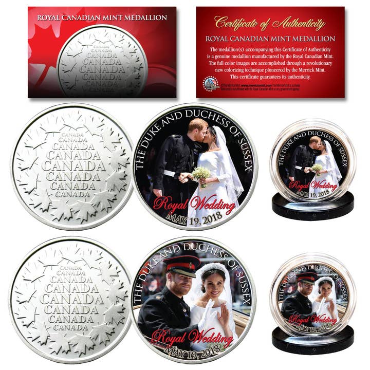 Prince Harry & Meghan Markle Official Royal Wedding Photos Royal Canadian Mint Medallions 2-Coin Set - Ships To U.S. Free And Fast for wholesale by The Merrick Mint