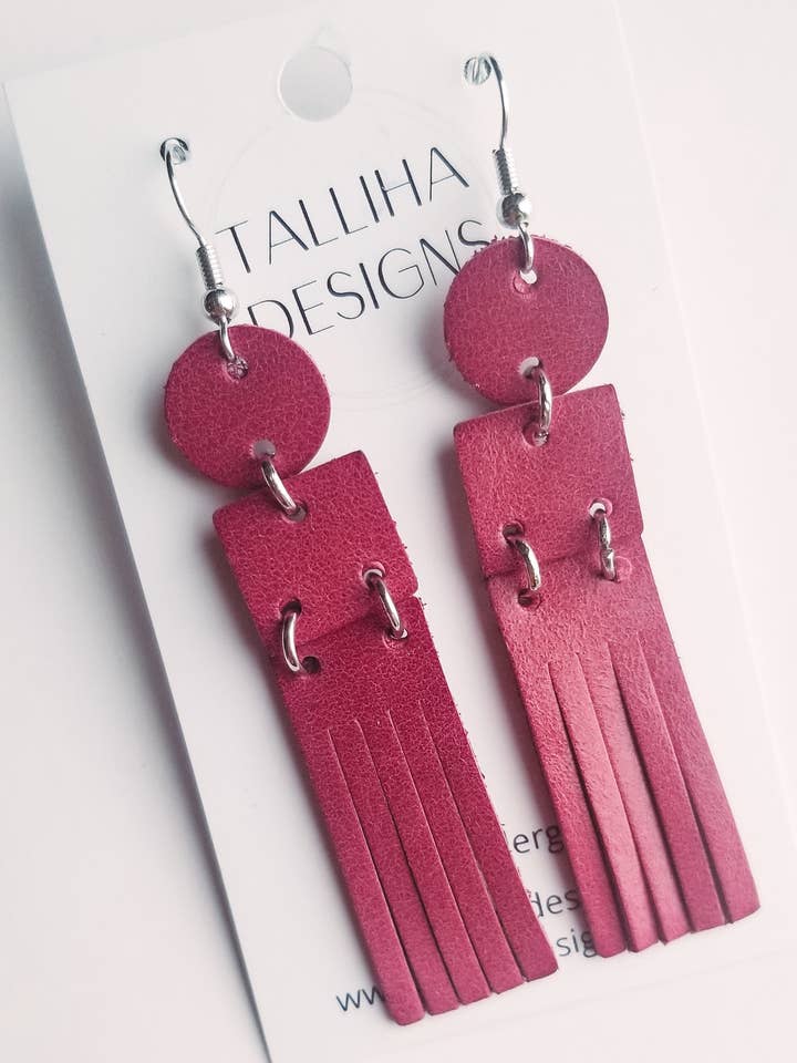 Sangria Genuine Leather Narrow Fringe Camila Earrings for wholesale by Talliha Designs