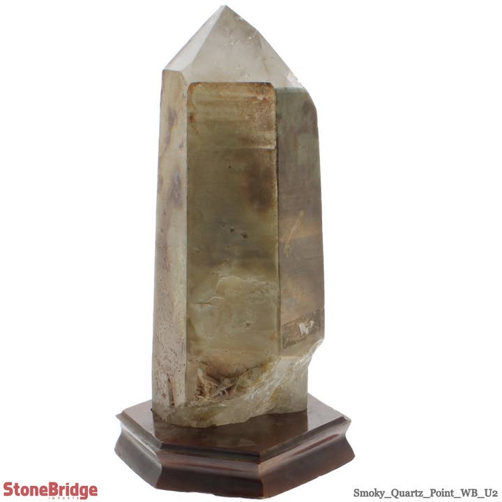 Smoky Quartz Point On Wood Base U#02 - 12 3/4" for wholesale by Stonebridge Imports