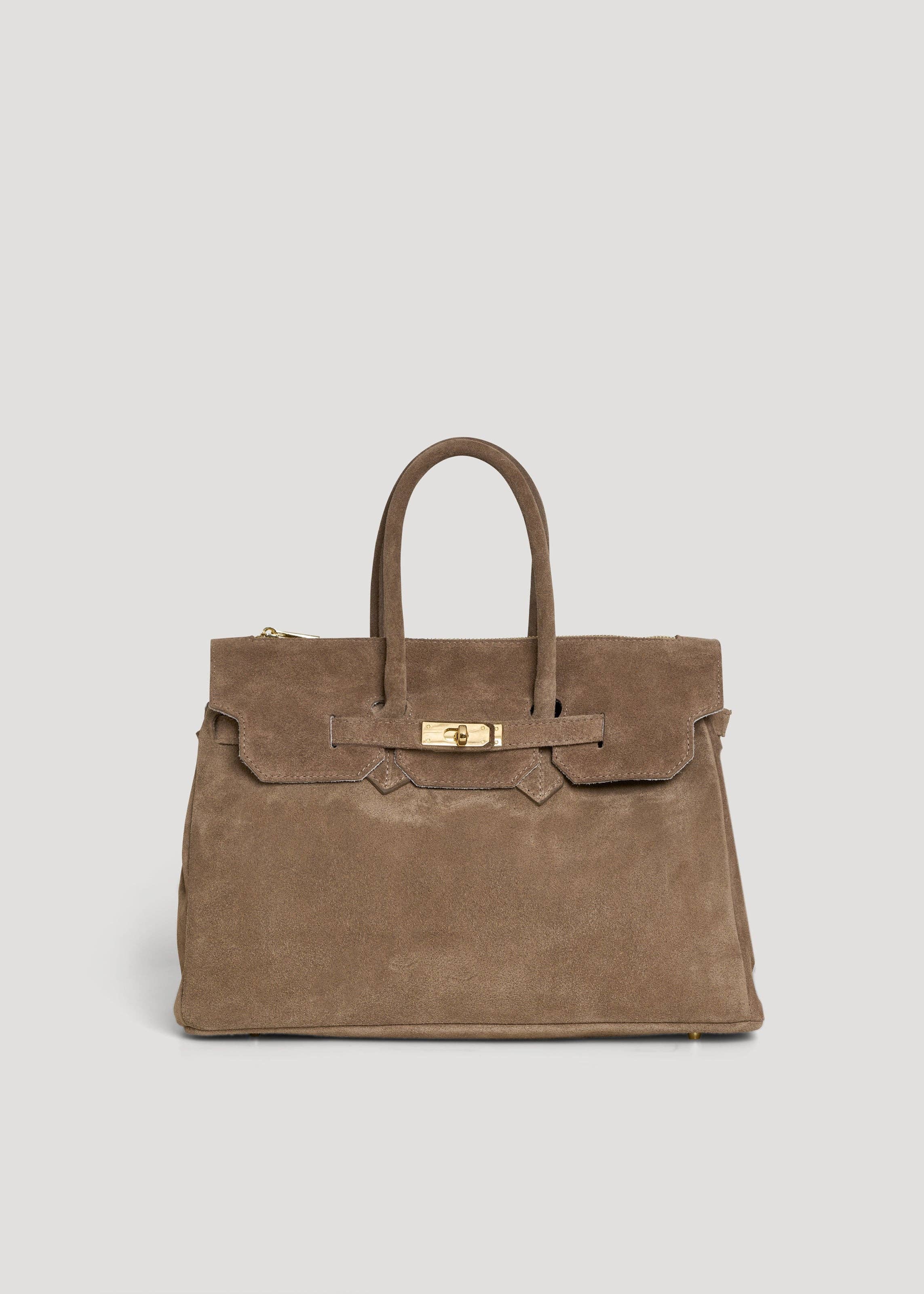 Voemièn - Wholesale Top handle bag – women's - Elizabeth Bag in Taupe Suede and Togo Leather