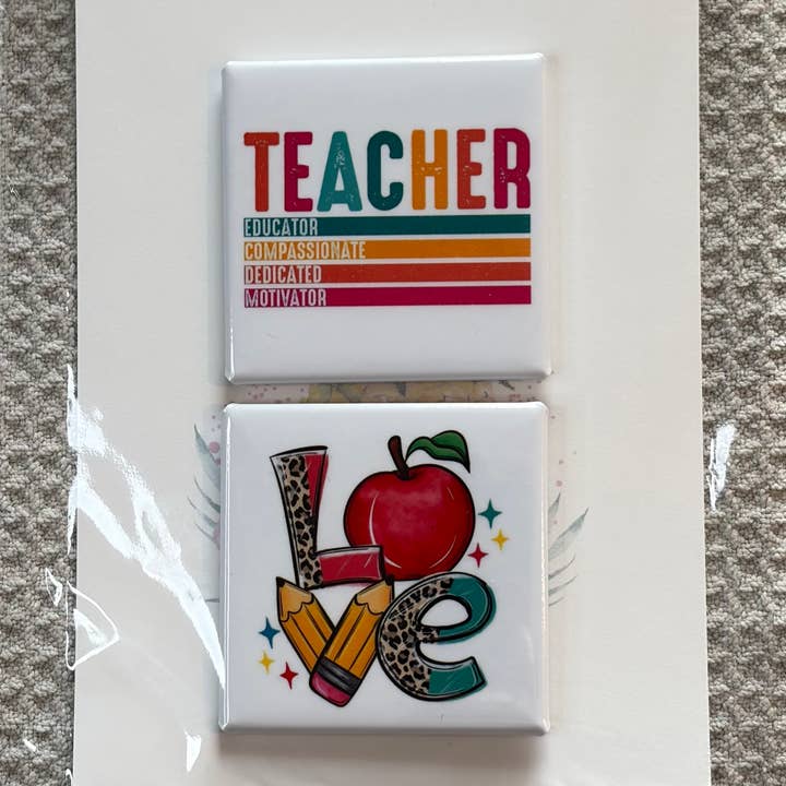 Teacher 2 Magnet Set-Handmade Fridge Decor for wholesale by Made With Aloha Magnets,llc