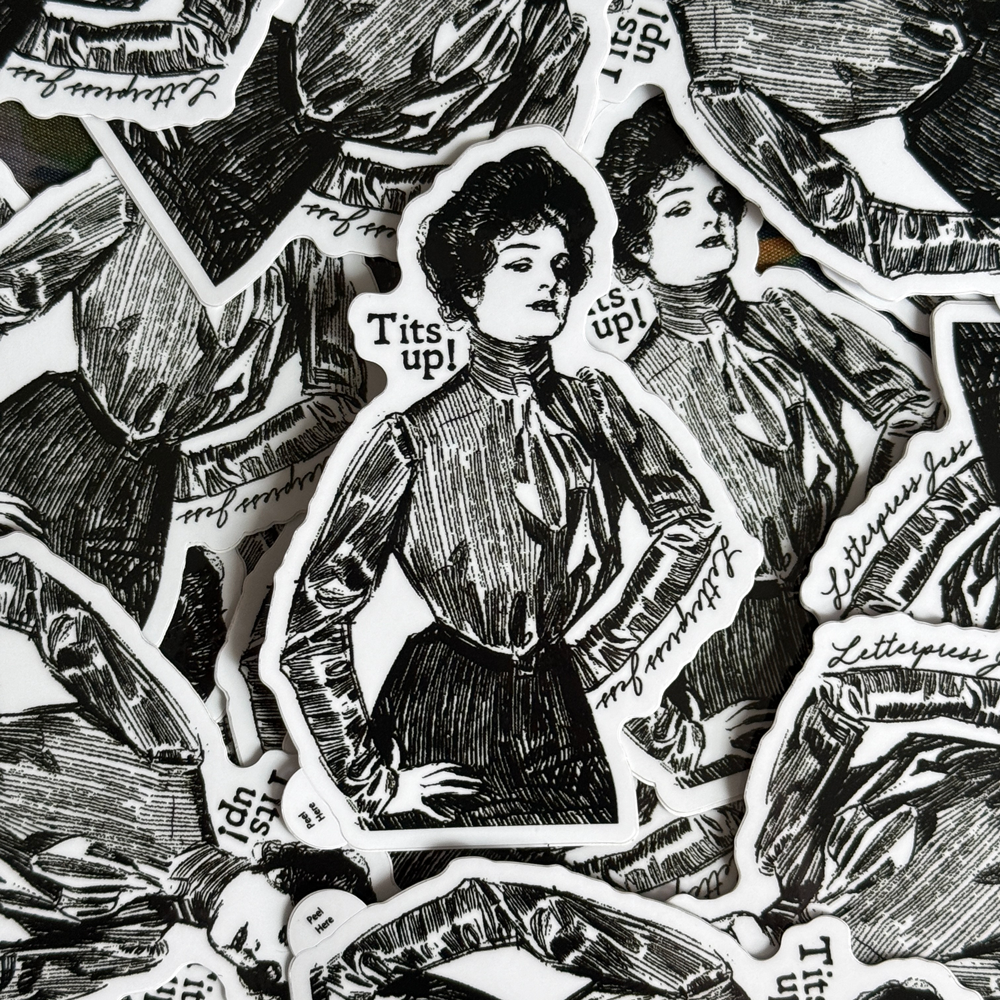 Letterpress Jess - Wholesale Sticker - Gibson Girl Tits Up Sticker2