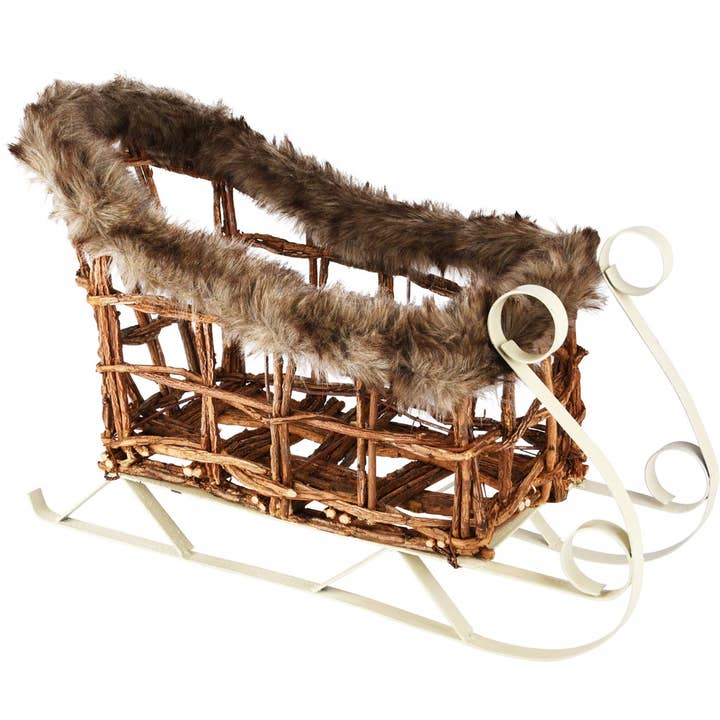 Kælk m/pels, natur, træ/metal, 45x22x32cm for engroshandel hos Dekoratief