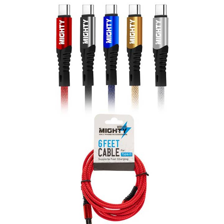 Type-C snelle 6FT stoffen kabel 3.1A voor wholesale door Mighty Wireless