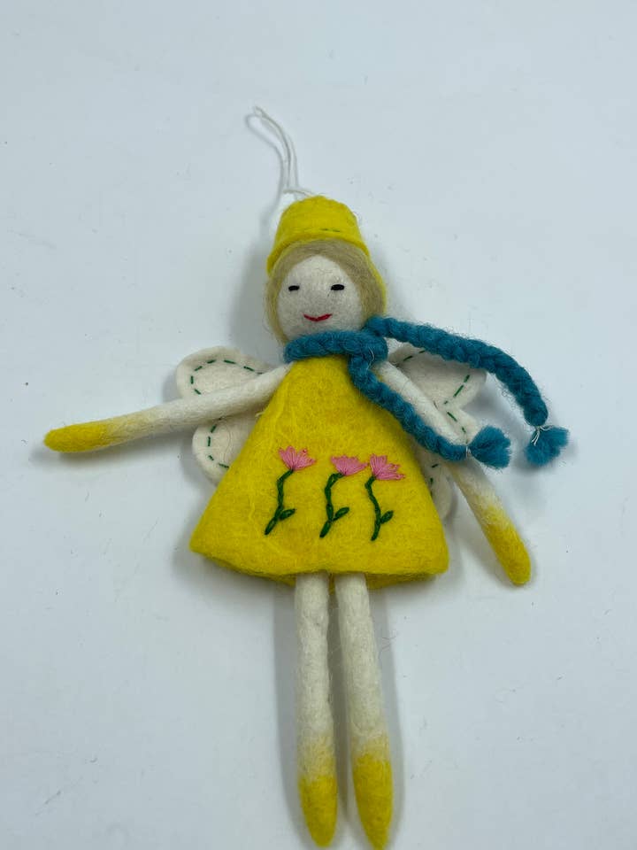 Handmade Felt Yellow Angel Lady Decoration/Ornament for wholesale by Funky Yak Ltd