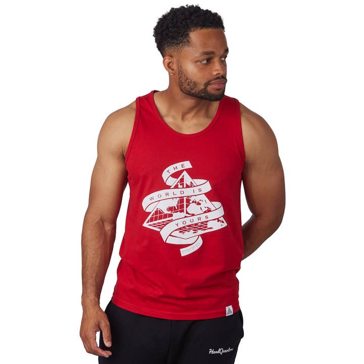 Débardeur « Le monde est à toi » Rouge pour la vente par HeadQuarters Clothing