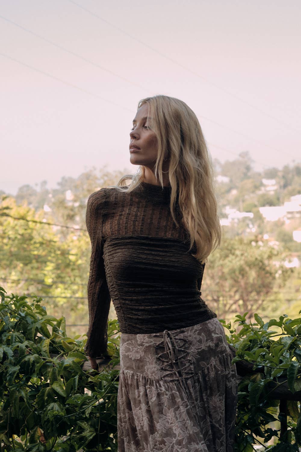 Promesa USA - Wholesale Bodysuit - Women's - Striped Floral Lace Ruched Mock-Neck Bodysuit29