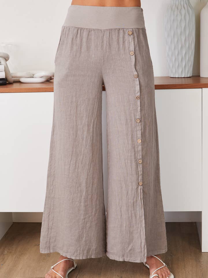 LEINEN-KNOPF-DOWN-WEITBEIN-HOSE (255029) für den Großhandel von MILIO MILANO