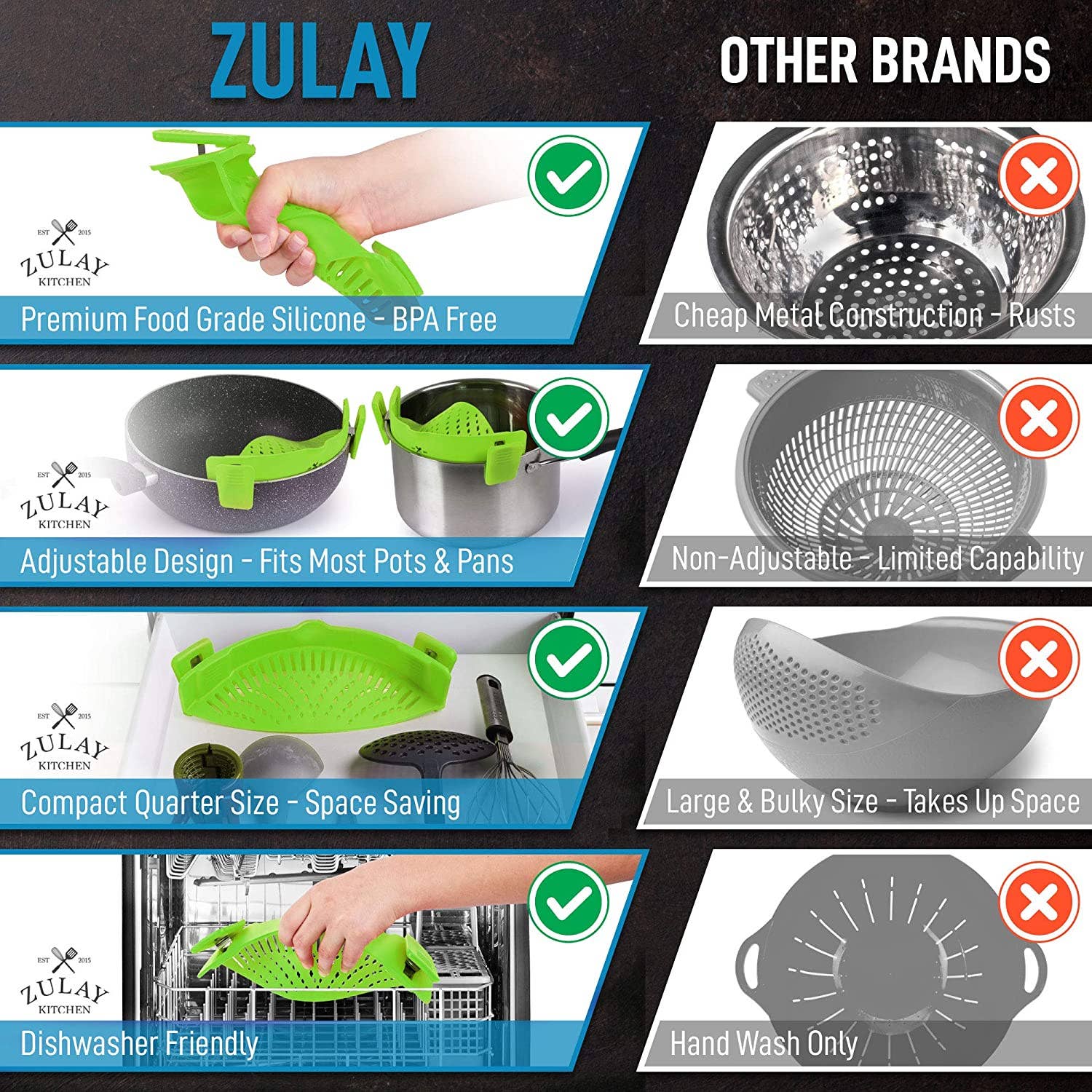 Zulay Kitchen - Wholesale Kitchen Tool/Gadget - Adjustable Silicone Strainer with Small Mouth7
