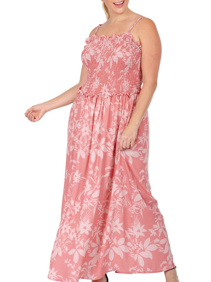 Women's Plus Size Spaghetti Strap Smocked Bodice Maxi Dress for wholesale by Standards & Practices