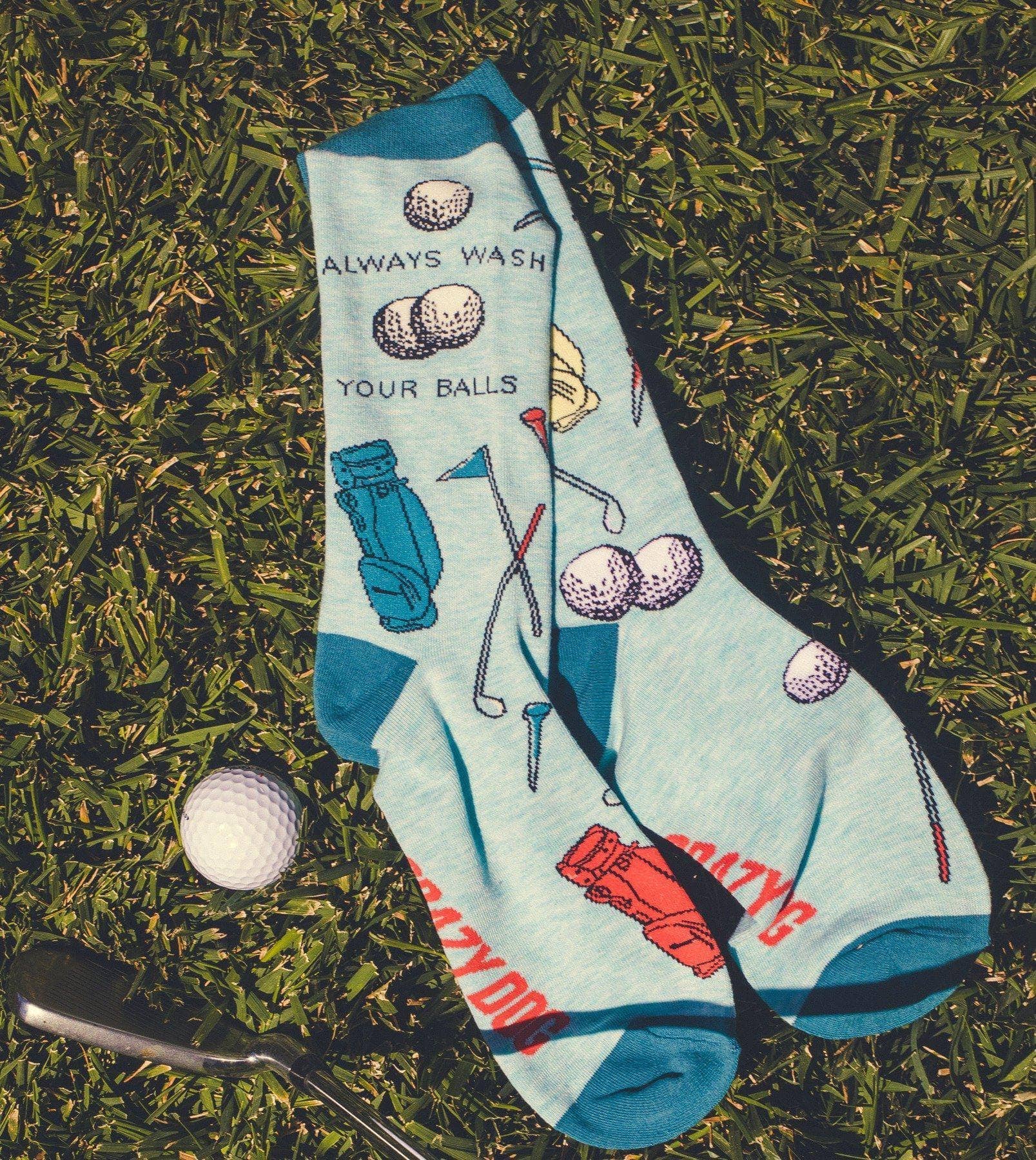 Blue Men's Always Wash Your Balls Golf Socks Golfing Sock Gift for wholesale on Faire
