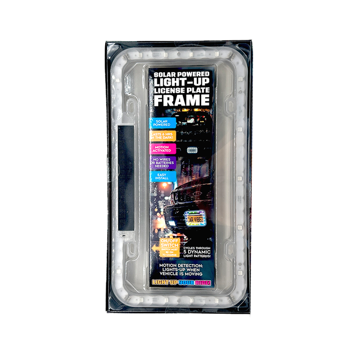 Novelty Brands - Wholesale String Lights - Car Vibez Solar Light-Up License Plate Frame - 6/Display2
