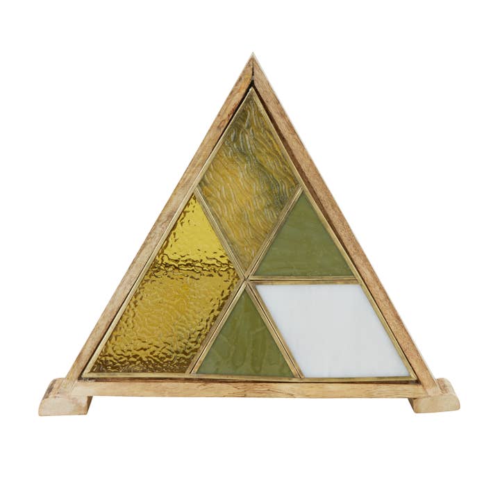 River of Goods - Wholesale Accent/Desk Lamp - 11"H Stained Glass Triangle Shade Wood Base Accent Lamp11