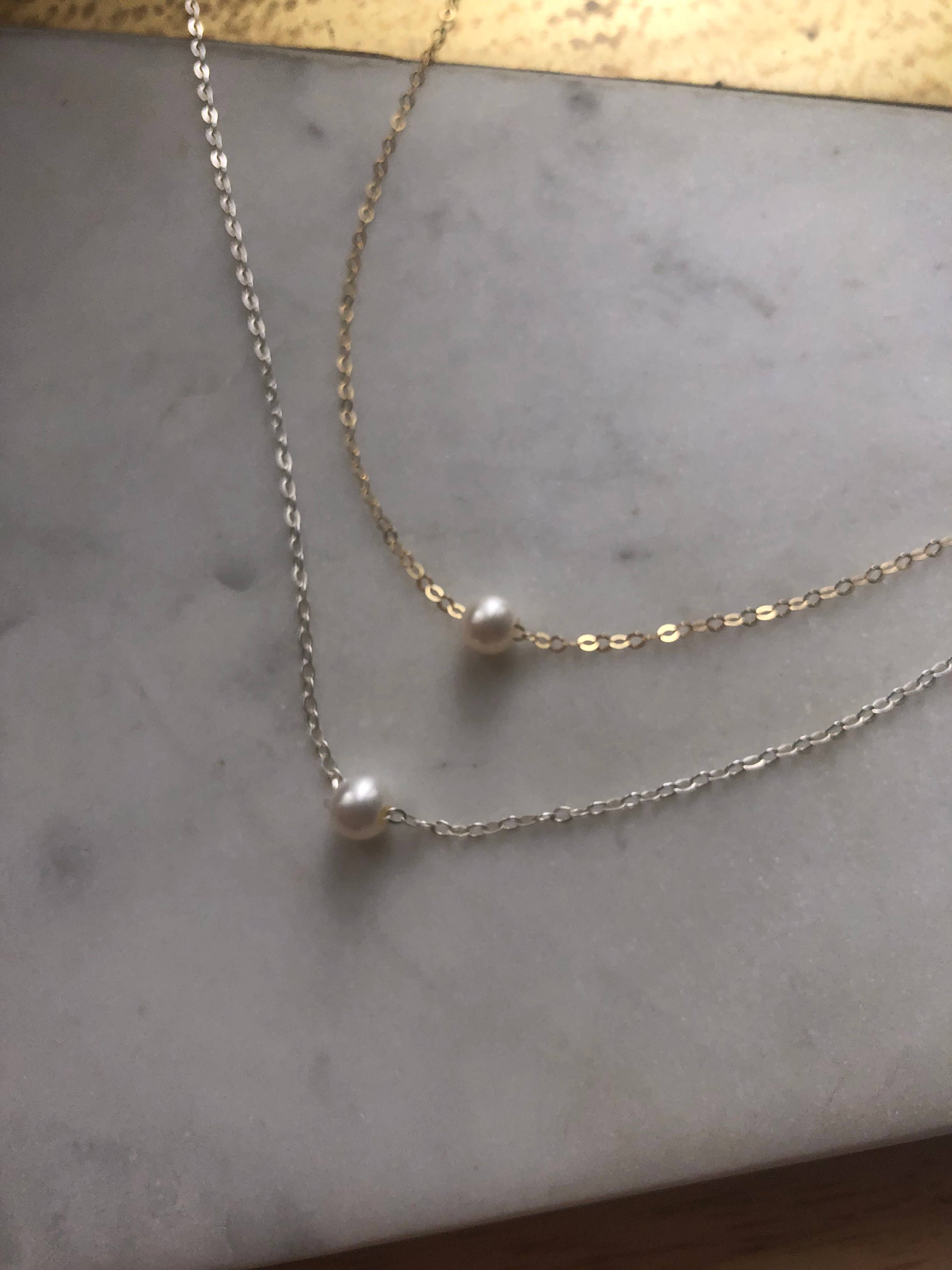 La Soucique Studio Metalsmithing - Wholesale Beaded/Pearl Necklace - Perelle Dainty Floating Pearl Necklace4