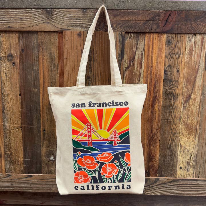 Poppies Sunshine Canvas Tote Bag for wholesale by Local Notion