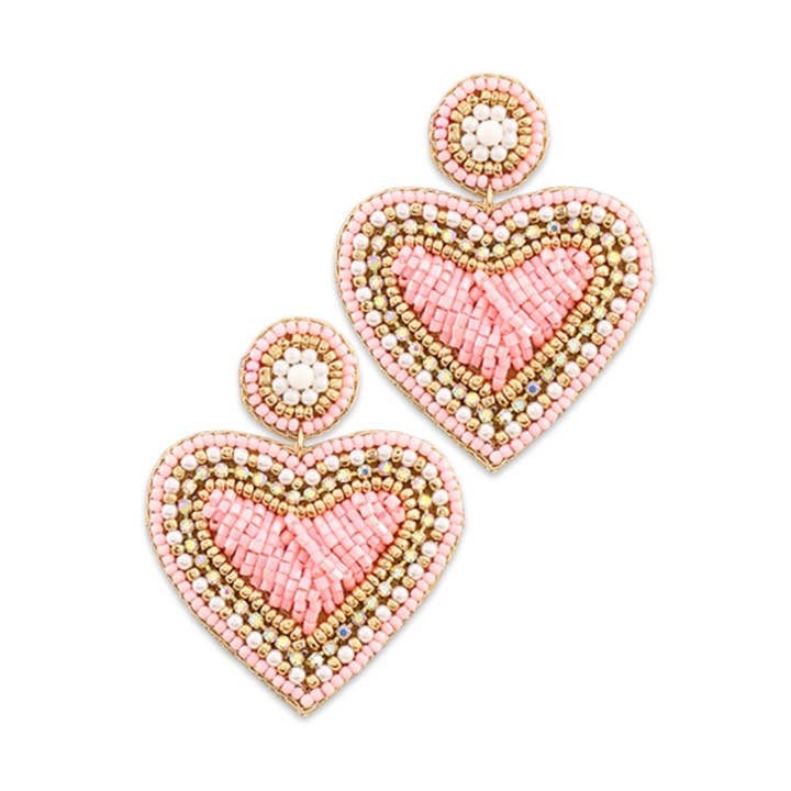 Blush + Rhinestone Beaded Heart Earrings| Valentines Earrings for wholesale by Pierce + Hide