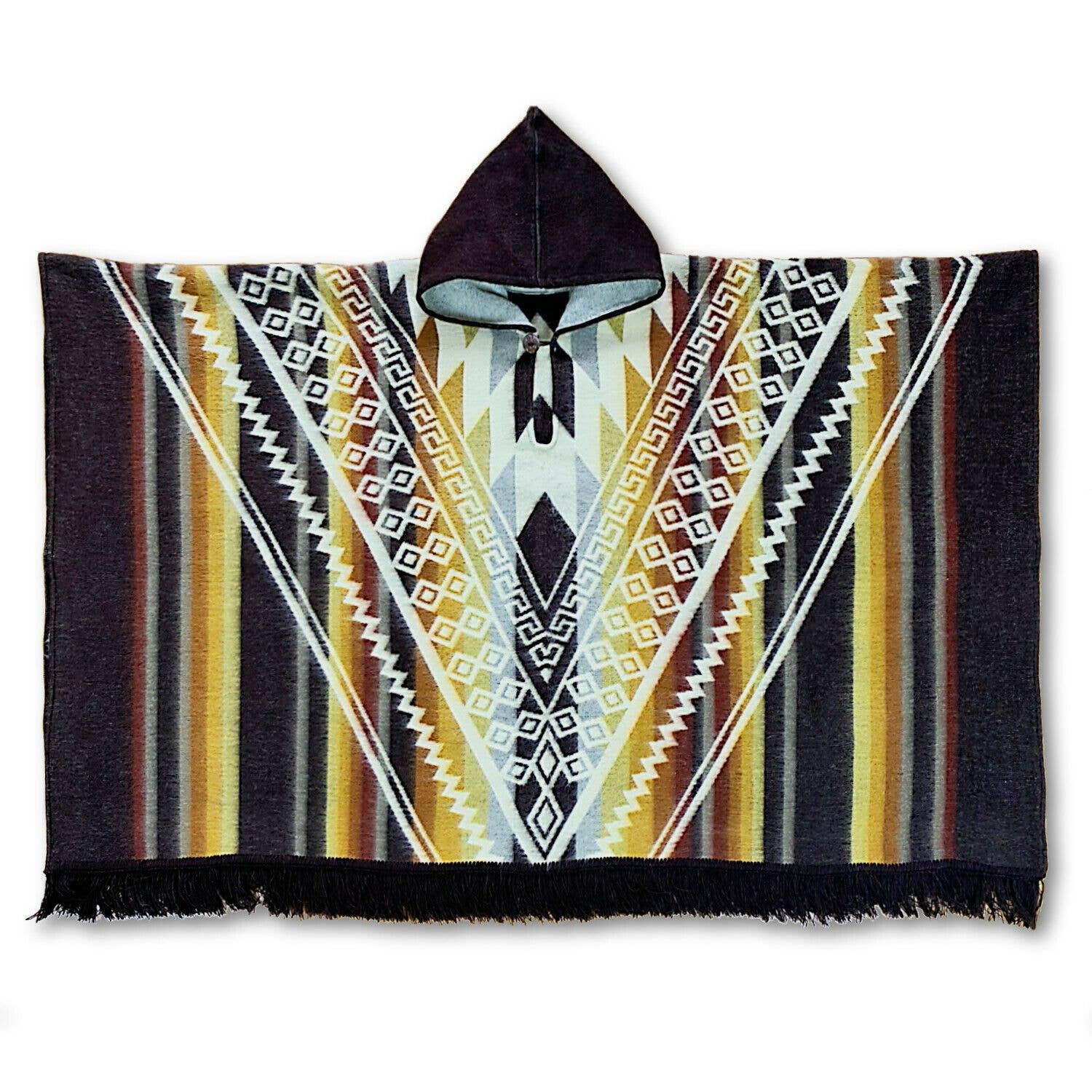 ECUALAMA - Wholesale Poncho - Uniseks - Unisex poncho XXL van alpaca wol met capuchon - Azteekse print - zwart7