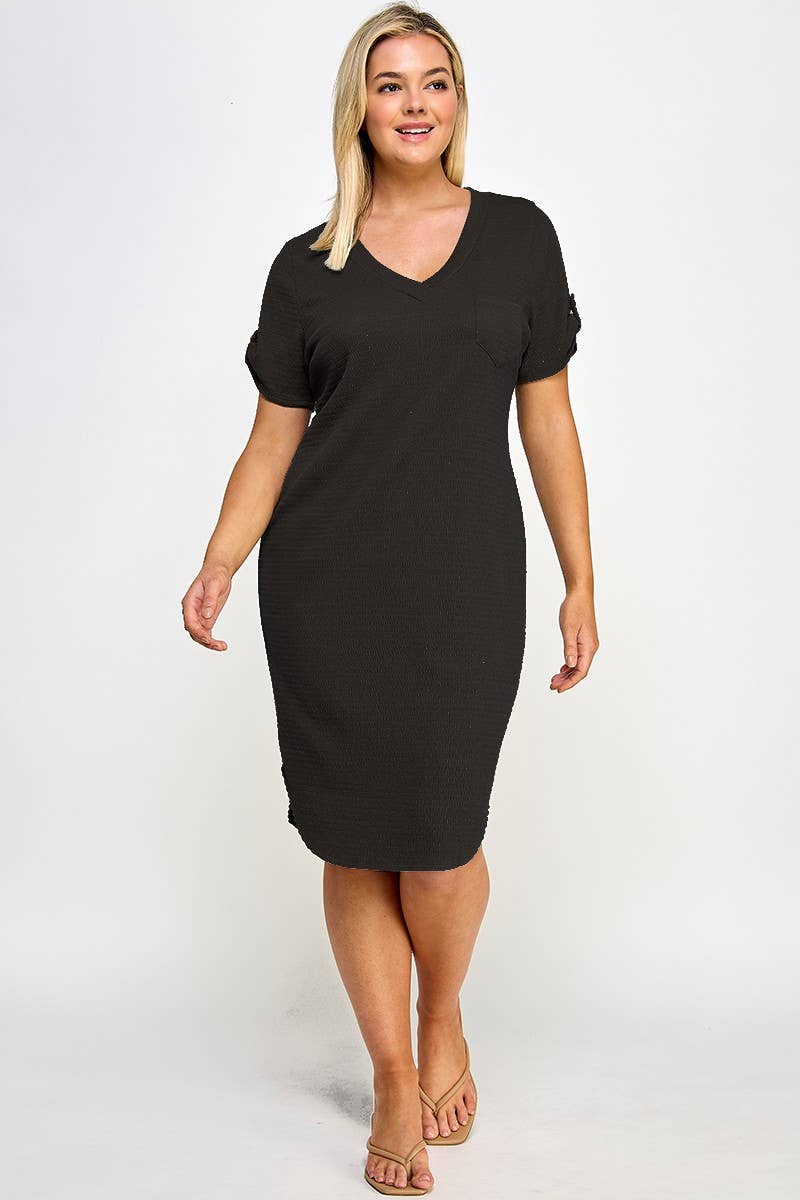 Haute Fox Plus Size & Contemporary – wholesale Klänning - Dam – Plus Size Smocked V-ringad skjortsvansklänning PL2463P-D0